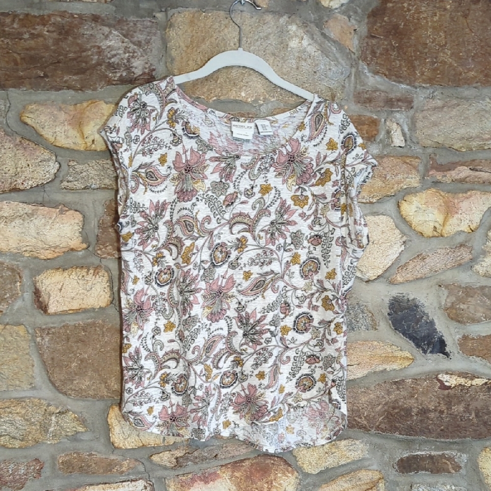 Rachel Zoe 100% Linen Paisley Print Short Sleeve Top